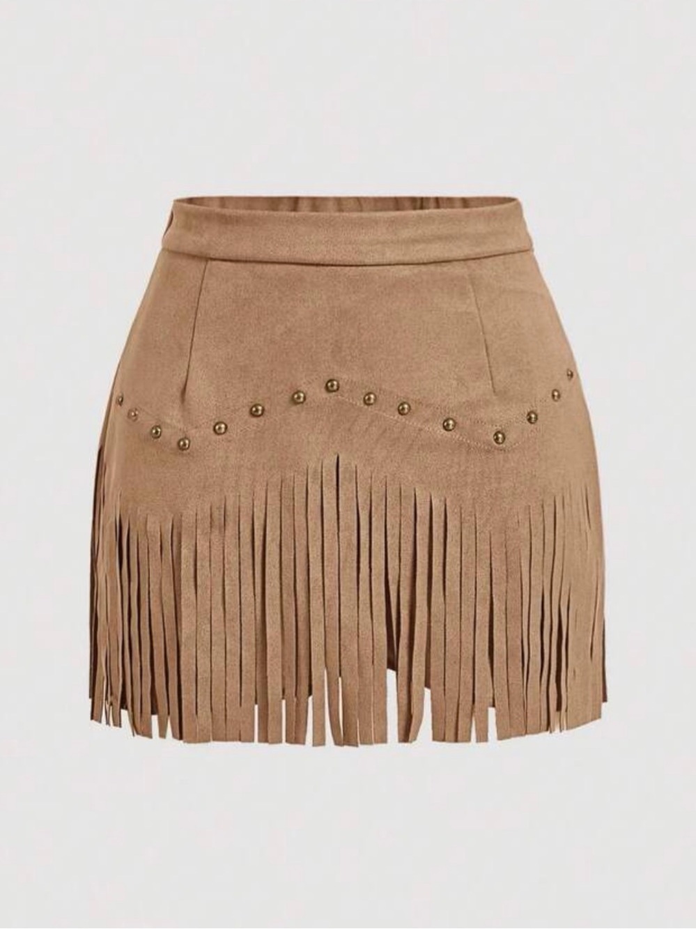 Fringed Faux Suede Mini Skirt - Tan